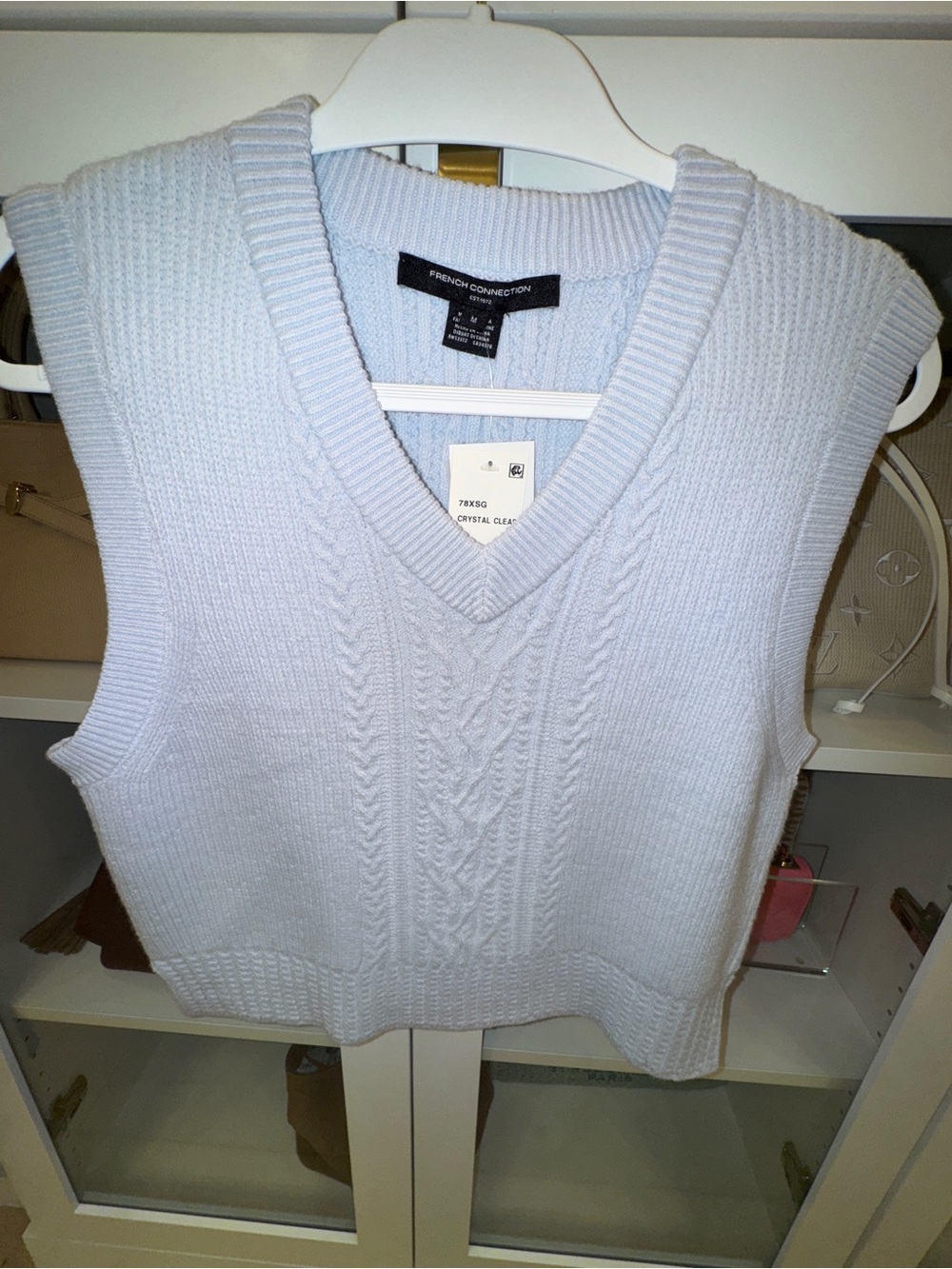 French Connection Crystal Clear Cable-Knit V-Neck Sweater Vest
